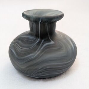 Small Marbled Art Glass Bud Vase Blue/Green/Gray/Black Debi Lilly? Hand Blown 3"